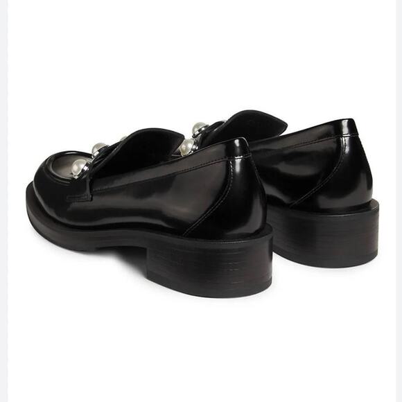 Stuart Weitzman Portia Bold Loafers Black Leather w Pearl Detail Size 8.5 Spain - Picture 9 of 14